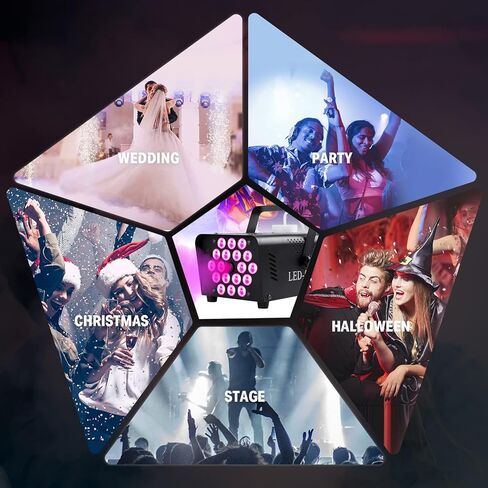 آلات الضباب مع 18 مصباح LED، آلة دخان مع 16 لونًا من تأثيرات الإضاءة القوية آلة دخان حفلات الهالوين، مع جهاز تحكم عن بعد لاسلكي سلكي، مناسبة للمهرجانات وحفلات الزفاف ومسرح دي جي. in Kuwait