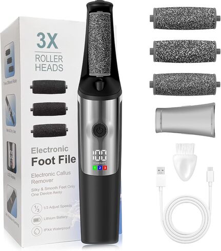 Electric Foot Callus Remover, Rechargeable Electronic Foot File Foot Scrubber Pedicure Kits, Professional Pedicure Tools Smooth Pedicure Wand, Foot Care for Dead Skin Ideal Gift, 3 Rollers,3 Speeds in Saudi Arabia
