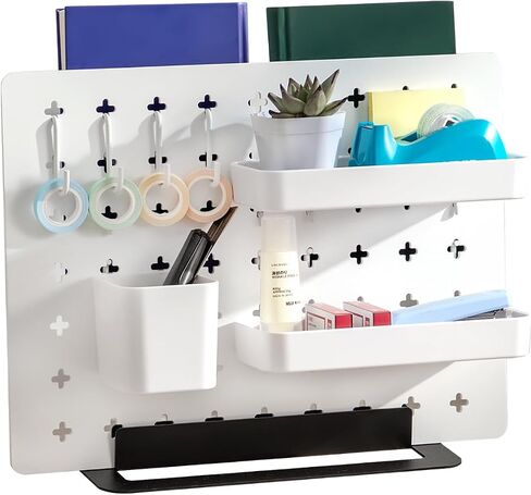 Keepo Desk Organization Hub, Desk Pegboard Set, Wooden Board, 11 Peg board Accessories for Office Supplies, School Supplies, File Organizer, Desk Decor 16" x 12", Office Organizers, Black Accessories in Saudi Arabia