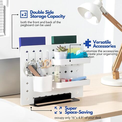 Keepo Desk Organization Hub, Desk Pegboard Set, Wooden Board, 11 Peg board Accessories for Office Supplies, School Supplies, File Organizer, Desk Decor 16" x 12", Office Organizers, Black Accessories in Saudi Arabia