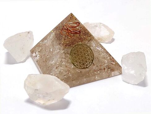 Combo of Citrine Orgone Crystal Pyramid with Flower of Life Symbol & 4 Pieces of Natural Raw Rough Stone for Positive Energy Generator, Reiki Chakra Healing, Meditation in Saudi Arabia