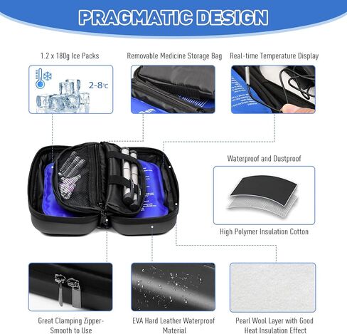 Insulin Cooler Travel Case, Refrigerated Medicine Travel case for Insulin, All-Day Insulin Cooler Travel Case TSA Approved with Real-time Temperature Display in Saudi Arabia