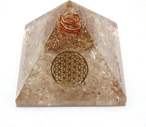 Combo of Citrine Orgone Crystal Pyramid with Flower of Life Symbol & 4 Pieces of Natural Raw Rough Stone for Positive Energy Generator, Reiki Chakra Healing, Meditation in Saudi Arabia