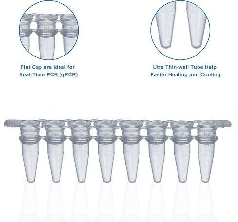 أنابيب PCR شفافة مكونة من 8 أشرطة سعة 0.1 مل، أنابيب ذات أغطية مسطحة، 125 مجموعة/حزمة، أنابيب تفاعل PCR ذات جدار رفيع للغاية، أنبوب طرد مركزي دقيق من مادة البولي بروبيلين، خالي من DNase/RNase in Kuwait