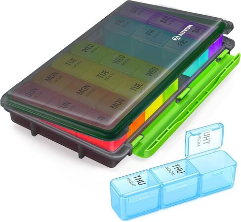 AUVON Weekly Pill Organizer 3 Times a Day with Moisture-Proof Design, Large Pill Box 7 Day Easy to Use, Portable Pill Case for Travel with Double Protection, Pill Containers for Vitamins, Medications in Saudi Arabia