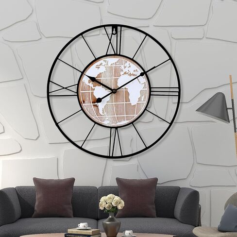 Retro Rust Wall Clock Non Ticking Large Iron Antique Hanging Clocks Vintage Innovative Classic, Silent Quartz Round Clock for Office Bedroom Living Room Decor in Saudi Arabia