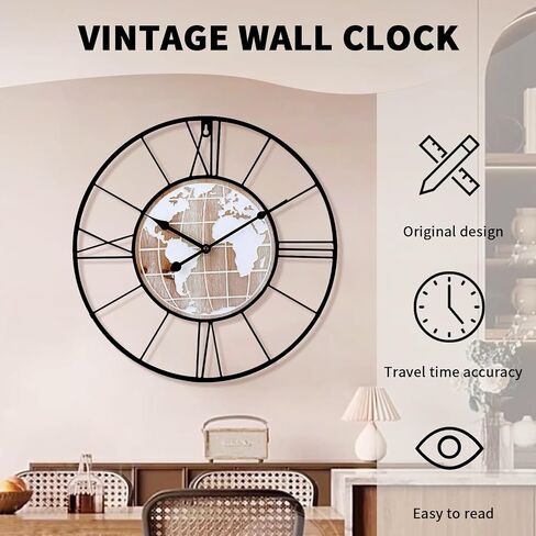 Retro Rust Wall Clock Non Ticking Large Iron Antique Hanging Clocks Vintage Innovative Classic, Silent Quartz Round Clock for Office Bedroom Living Room Decor in Saudi Arabia