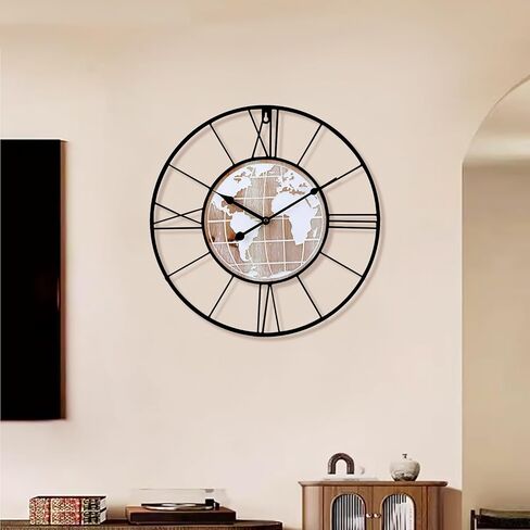 Retro Rust Wall Clock Non Ticking Large Iron Antique Hanging Clocks Vintage Innovative Classic, Silent Quartz Round Clock for Office Bedroom Living Room Decor in Saudi Arabia