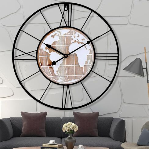Retro Rust Wall Clock Non Ticking Large Iron Antique Hanging Clocks Vintage Innovative Classic, Silent Quartz Round Clock for Office Bedroom Living Room Decor in Saudi Arabia