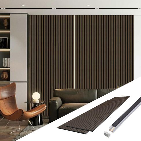 Acoustic Wood Wall Panels for Interior Wall Decor and Ceiling, 3D Wall Panels for Wall and Ceiling, Walnut 2 Pack with Customizable Plug and Play Light Kit in Saudi Arabia