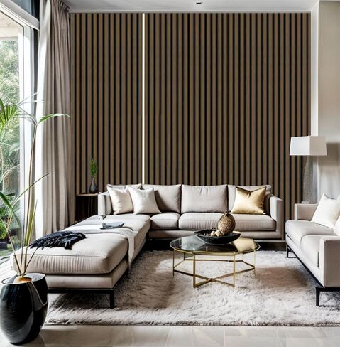 Acoustic Wood Wall Panels for Interior Wall Decor and Ceiling, 3D Wall Panels for Wall and Ceiling, Walnut 2 Pack with Customizable Plug and Play Light Kit in Saudi Arabia