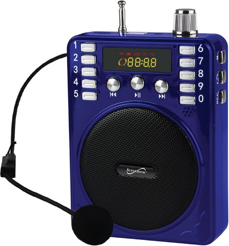 Supersonic SC-1443BT Lightweight Bluetooth Portable PA System Voice Amplifier Built-in BT Receiver, LED Display, FM, USB/SD/AUX Input Karaoke Jack, Mic, Recording & Repeat (SC-1443BT Blue) in Saudi Arabia