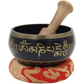Tibetan Medium Size Singing Bowl Complete Set With Mallet and Brocade Cushion ~ For Meditation, Chakra Healing, Prayer, Yoga