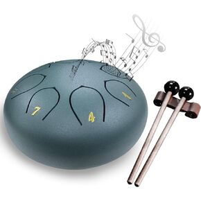 Steel Tongue Drum 6 Inches 8 Notes Rain Drum for Outside Garden with Bag, Music Book, Handpan Drum Mallets, Mallet Holder, Finger Picks and Stickers Chakra Percussion Instrument Green