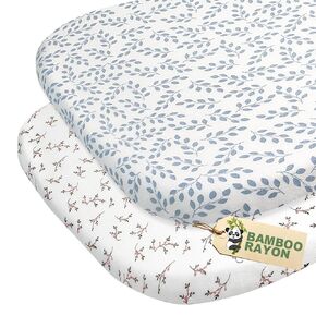 Muslin Crib Sheets for Girls and Boys, Fitted Baby Crib Sheets for Toddler Bed Mattress 28" x 52", Viscose Made from Bamboo Crib Sheet with Boho Style, Soft Breathable Sheets 2 Pack, White & Green