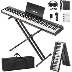 GAOMON Folding Piano Keyboard,Portable Piano Keyboard 88 Keys for Beginner,Full Size Digital Piano with Piano Stand,Sustain Pedal,Headphones, Handbag, Bluetooth, USB MIDI for Beginner,Kids,Adult