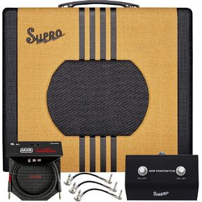 Supro Delta King 10" 1820RTB 5-Watt 12AX7 All-Tube Preamp Combo Amp 1x10 Tweed w/Black Stripes Amplifier with Tonebird MXR Cable and SFS2 Footswitch Bundle