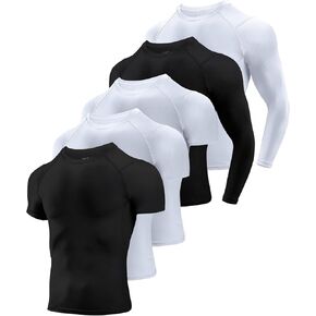 Niksa Men's Compression Shirts 4 Pack, Short Sleeve Athletic Compression Tops Cool Dry Workout T Shirt, Rash Guard Base Layer Undershirt