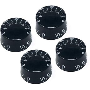 Black Left Hand (Lefty) Speed Knobs Compatible with Epiphone Les Paul SG Electric Guitar (Set of 4) Fits 18 Coarse-Spline Import (Metric) Split Shaft Pots Recessed LS18M-BLK4