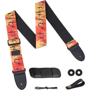 Morto Electric Guitar Strap — Dead Skull Jacquard Adult Size Adjustable Padded Straps With Lock Can Be Used for Bass, Acoustic, Ukulele, With Pick Holder, Cool For Rock, Punk, Goth, Folk band