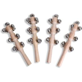 13 Bell Instruments Hand Bell Sleigh Bells Jingler Bell Stick,Christmas Hand Jingle Bells Wooden Hand Sleigh Bells (4 pcs)