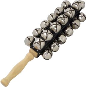Performance Plus 13 1/2" Professional Sleigh Bells-25 Nickel Plated Jingle Bells-Four Rows with Hard Rock Maple Handle, Natural (SBL-25)