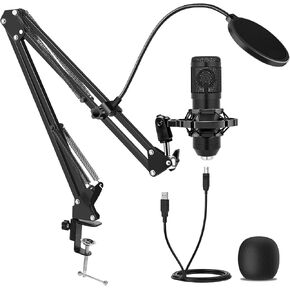 USB Condenser Microphone,Computer PC Microphone Kit with Adjustable Boom Arm Stand Shock Mount for YouTube Vocal Gaming Streaming