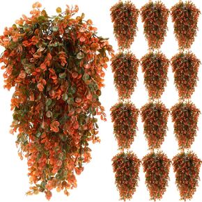 Hoteam 12 Pcs Artificial Hanging Plants Fake Ivy Vines with Fake Leaves for Living Room Decor Indoor Outdoor Decorations for Patio Artificial Plants Greenery for House Wall, No Basket(Rose Red)