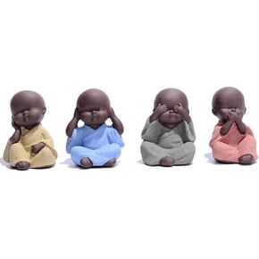 4PCS Cute Small Ceramic Monk Statues Tea Pet Office Desktop Mini Statue Home Garden Flower Pot Decoration Crafts Gifts (White)