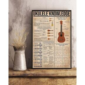 Retro Metal Tin Sign 8 X 12 Inches Ukulele Knowledge Poster Ukulele Player Gift Idea Ukulele Wall Art Ukulele Chord Chart Ukulele Music Class Decor Rustic Home Decor Funny Room Decor