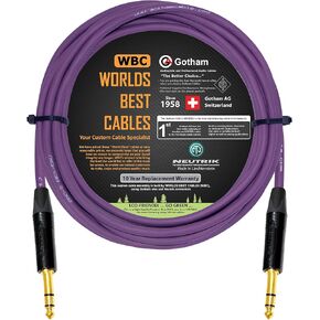 15 Foot - Gotham GAC-2 AES/EBU (Purple) – Low-Loss, 2xCore 2xShielded Balanced Digital & Analog Audio Cable w/ Neutrik NP3X-B ¼ Inch (6.35mm) TRS Plugs - CUSTOM MADE By WORLDS BEST CABLES