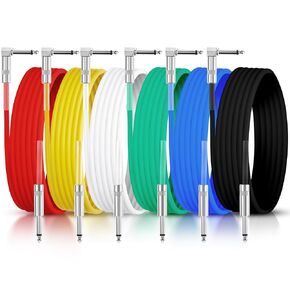 6 Pack Guitar Cable 10 ft Instrument Cable 1/4 Inch Amp Cord for Electric Guitar Bass Right Angle to Straight Bass Guitar Accessories for Guitar Bass Keyboard Effector Microphone(Multicolored)