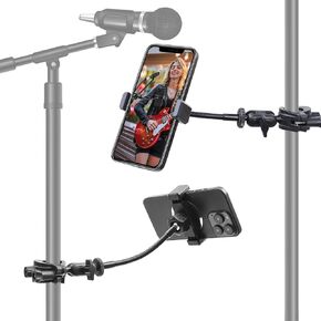 Mic Stand Phone Holder, [Dual 360° Universal Ball] Phone Holder for Mic Stand, Phone Holder for Microphone Stand Compatible with All 4.2" to 7" Cell Phones, iPhone, Samsung Galaxy and More
