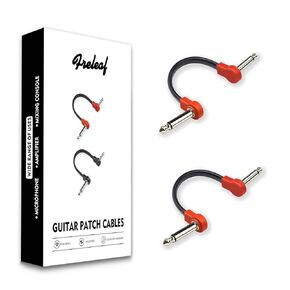 Professional Flat Guitar Patch Cables, Noise Free, Save Space, 1/4" TS Right Angle for Guitar Effect Pedals, 6IN 2 Pack, Red