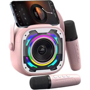 Mini Karaoke Machine For Kids & Adults - Phone Stand & Brilliant Sound & 2 Sensitive Microphones - Light & Voice Effects - Small Kids Karaoke Machine For Girls Boys 3 5 8 12 - Portable Signing Machine