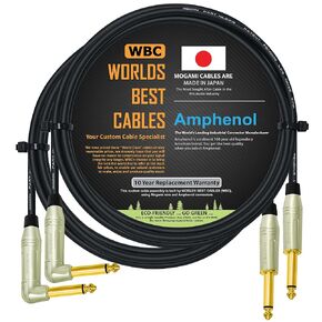 WORLDS BEST CABLES 2 Units - 4 Foot - Pedal, Effects, Patch, Instrument Cable Custom Made Using Mogami 2319 Wire & Amphenol ACPM-RN-AU & ACPM-GN-AU M-Series Angled & Straight Gold TS Plugs