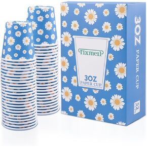 52 Pack 3 oz Paper Cups, Disposable Bathroom Cups, Small Mouthwash Cups, Hot/Cold Beverage Drinking Cups, Mini Paper Cups for Bathroom, Travel, Picnic, BBQ (Daisy)