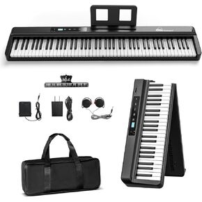 [Upgraded] Full Size Digital Piano Keyboard, 88 Key Folding Piano with Bluetooth MIDI, Semi-Weighted Portable Piano Keyboards, Wood Grained Electric Piano for Beginners, Kids, Adults By COSSAIN
