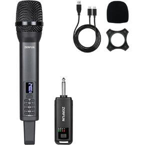 Rechargeable Wireless Microphone, Pro Handheld Cordless Mics System Dynamic with Echo Treble BASS VOL Control for Karaoke Singing Church Party, 1/4'' Output, D240, Grey