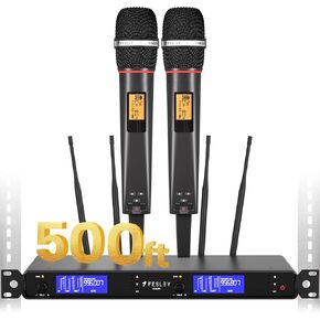 Wireless Microphone System: Handheld 500ft UHF Range Dynamic Wireless Microphones Mic, Auto Scan Cordless Microphone and Receiver, Microfono Inalambrico for Karaoke, Church, Singing, Wedding