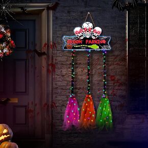 Halloween Decorations, Glow Halloween Decor, Broom Parking Sign with 3 Witches Brooms, Halloween Cute Hocus Pocus Decor, Halloween Signs for Garden Front Porch Wall Home Office Outdoor Indoor