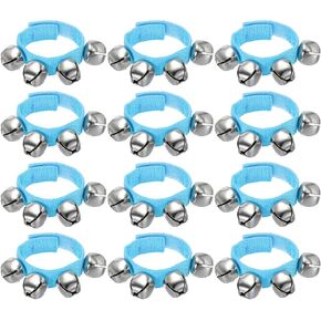 YOKIVE 12 Pcs Wrist Bells, Jingle Bells Ankle Bells Percussion Instruments Musical Class Christmas Hand Bells with 4 Bells for Gift Party Christmas, Blue