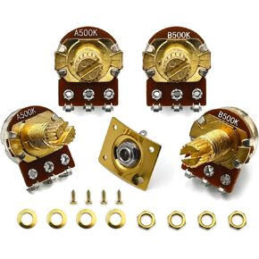 2 Tones 2 Volumes 500K Potentiometer with 1 Output Jack Square Plate Split Shaft 2T2V Pots Replacement for Tele Les Paul LP SG EPI Bass Electric Guitar Parts, Golden
