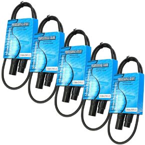 5 Pack Male to Female XLR Cable with Black connectors 3 FT Foot Feet Straight-M to Straight-F