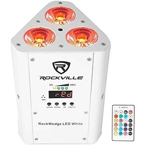 Rockville RGBWA+UV Rechargeable Wireless Wash DJ Up-Light in White (RockWedge LED