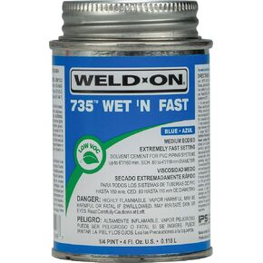 WELD-ON 12495 735 أسمنت بولي كلوريد الفينيل سريع ومتوسط ​​القوة - إعداد سريع للغاية ومنخفض المركبات العضوية المتطايرة، أزرق، 1 كوارت (32 أونصة سائلة)