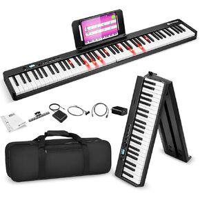 بيانو Vangoa القابل للطي 88 مفتاحًا شبه مرجح وقابل للطي ولوحة مفاتيح بيانو محمول بالحجم الكامل مع اتصال لاسلكي ومفاتيح مضيئة ودواسة مستدامة وحقيبة يد in Kuwait