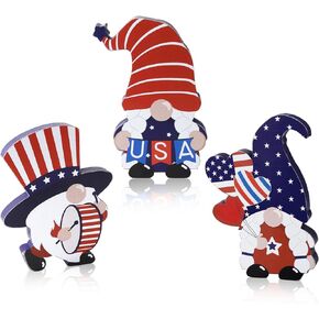 4th of July Decorations, 4pcs July 4th Patriotic Tiered Tray Decor Wooden Sign, Vintage Popsicle Shaped Wood Blocks, Rustic American Memorial Day Table Decor for Independence Day Home Décor