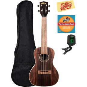 Kala KA-EBY-TE Striped Ebony Tenor Acoustic-Electric Ukulele Bundle with Hard Case, Tuner, Austin Bazaar Instructional DVD, and Polishing Cloth