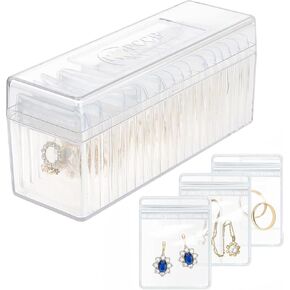 Acrylic Jewelry Box Organizer, Jewelry Organizers And Storage with 20 Portable Anti Tarnish Jewelry bags, Clear Jewelry Organizer Holder for Earrings/Rings/Necklaces Gift for Women Girls